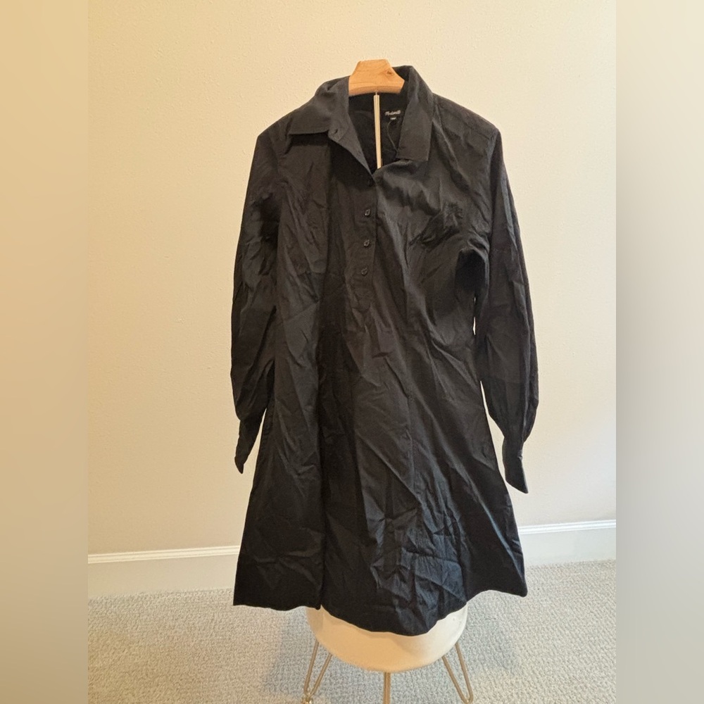 Madewell Seamed Long Sleeve Mini Shirtdress, Cotton Poplin - size 6 - Picture 2 of 5